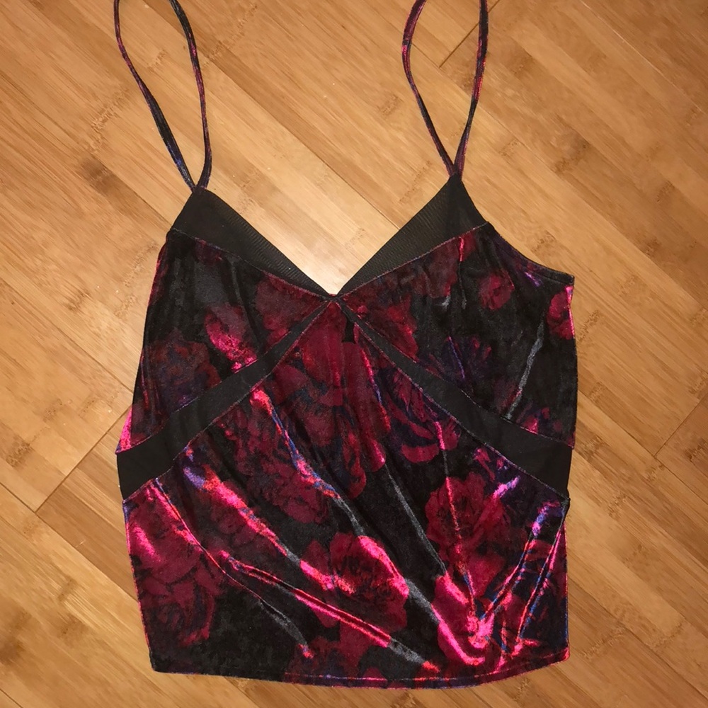 Goldson Spaghetti Strap Velvet Floral Shirt